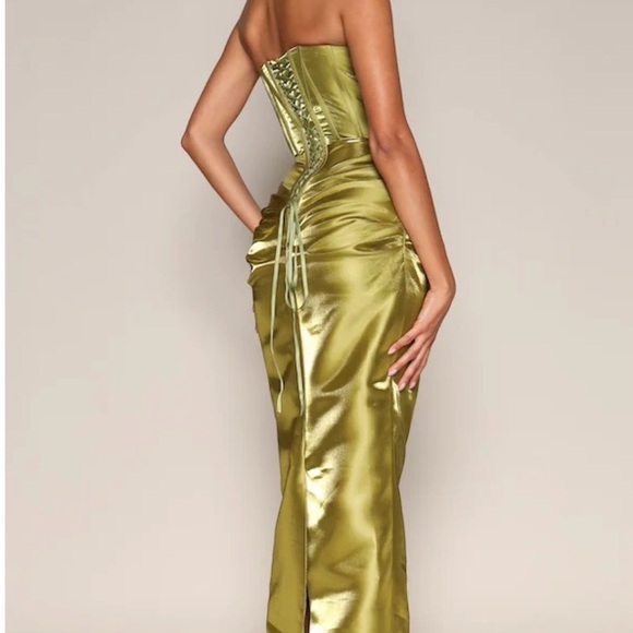 Moda Glam Corset Strapless Dress in Iridescent Green - Picture 2 of 7